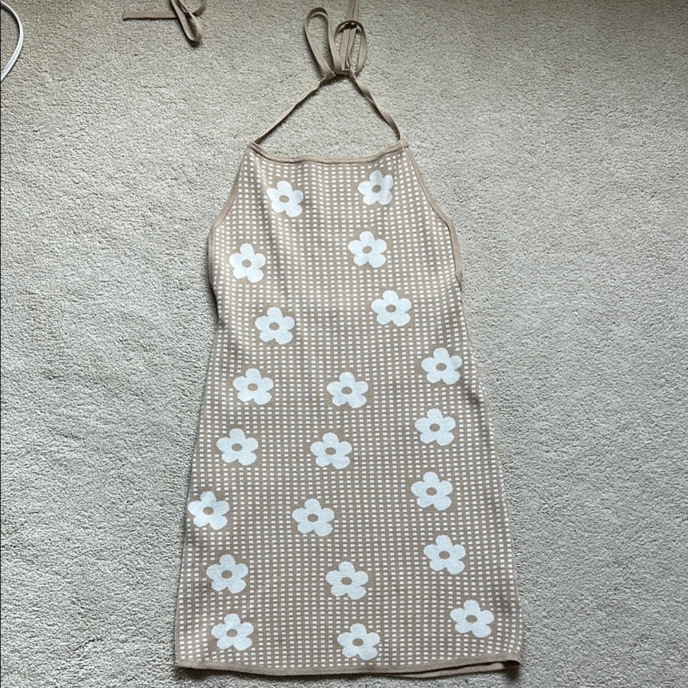 Beige Floral Halter Dress